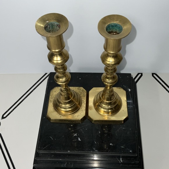 Andrea By Sadek Vintage Solid Brass Taper Candleholders Set Of 2 - Picture 2 of 12